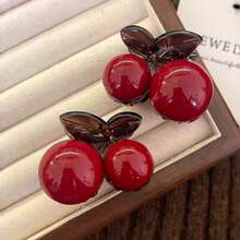 1-2个安库拉红色樱桃发夹，精致优雅的侧刘海/马尾发夹，发饰 - 彩色 - 查看 9