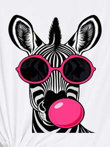 Plus Size Zebra Print Round Neck High Elasticity T-Shirt Casual White - White - View 3