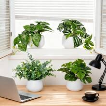 4pcs Artificial Green Plants, Diverse Leaf Shapes. Suitable For Daily Home Decor, Can Be Placed On Windowsills, Desktops, Adding Natural Vitality To Living Rooms, Studies, Etc. No Maintenance Required, Retaining Elegant Aesthetics, Practical Items To Enhance Home Ambiance, Keeping Spaces Fresh And Green. - Green - View 6