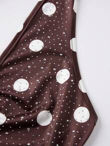 Women's Halter Bodysuit Stylish Hot-fix Rhinestone Design Slim Fit Deep V Neck Romper - Café integral - Ver 9