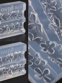 3pcs Embossed Lily Flower Nail Carving Molds, 3D Silicone Hibiscus Petal Shaped Template, Transparent Resin Epoxy Nail Art Tools - Multicolor - View 3