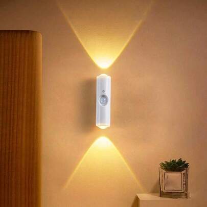 1pc Magnetic Rechargeable LED Wall Light, Motion Sensor Night Light, Battery Powered (400mAh), Wireless Cordless LED Wall Lamp, Adhesive Easy Installation, Rotatable & Portable, Adjustable Color Temperature & Brightness, Ideal For Corridor, Bathroom, Bedroom, Kitchen, Cabinet, Stairs, Entrance, Bedside, Table, Closet, Home & Living Room Decor