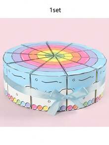 10pcs Blue And Pink Triangular Cake-Shaped Gift Boxes With Ribbon | Rainbow Pattern Paper Square Gift Boxes, Birthday Party Favor Boxes, Birthday Party Decorations, Wedding Bride, Baby Shower Party Supplies, Table Decoration, Birthday Party Favors - View 9