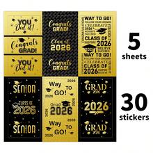 5张/30张 2026届毕业派对迷你糖果棒标签贴纸，2026届毕业祝贺迷你糖果巧克力棒包装贴纸，毕业派对装饰用品，无糖果剪贴簿用品 - 黑色&金色 - 查看 7