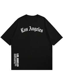 Plus Size Men's Personalized Street Letter Print Short Sleeve T-Shirt, Comfortable & Breathable, Suitable For Summer, Leading Fashion - Black - View 4