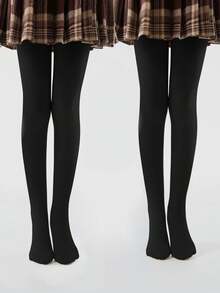 2pairs Toddler Girls Minimalist Solid Tights - Black - View 7