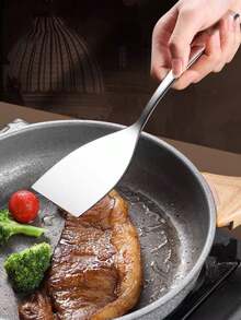 1pc Premium Stainless Steel Kitchen Spatula, Stainless Steel Kitchen Turner, Small Frying Pan, Egg Turner, Steak Turner, Flat Spatula, Teppanyaki Spatula, Pizza Spatula, Steak, Teppanyaki, Pizza, Pancake Cooking Turner And Serving Tool, Kitchen Cooking Tool - Multicolor - View 2