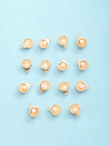 15 piezas Pulsera y collar de joyería DIY con colgante de perla y concha tridimensional exquisita con temática de playa y océano - Amarillo Oro - Ver 3