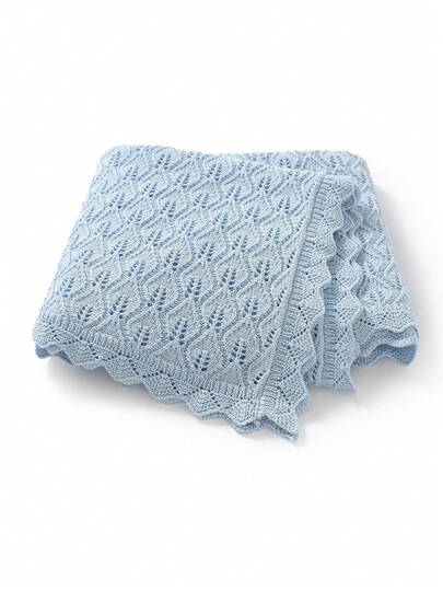 1件婴儿纯棉镂空针织毯，波浪蕾丝婴儿襁褓毯，婴儿车空调毯，四季皆宜