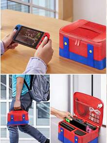 可爱便携软包保护旅行袋，防水收纳包，适用于 2/Switch/Lite/OLED 游戏机，牛津布手提收纳袋，兼容 NS SD 底座及配件，蓝红配色 - 彩色 - 查看 6