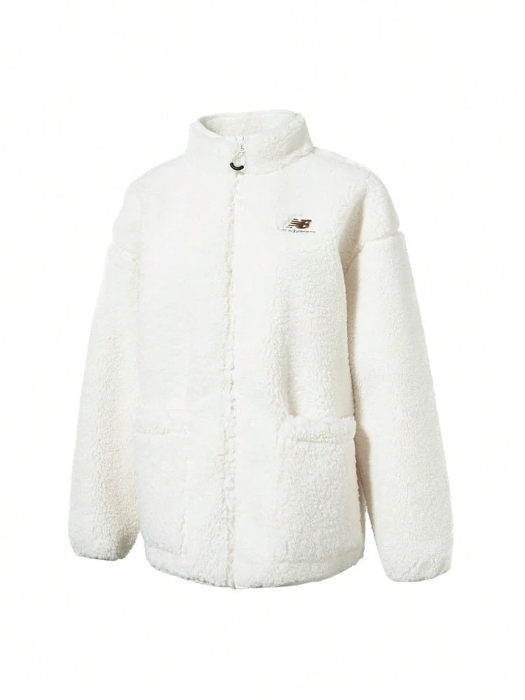 New Balance Women's Spring 2026 Casual Fuzzy Fleece Jacket, Basic Comfortable Warm Stand Collar Jacket AWJ33320CIC - White - View 1