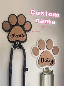 1pc Customizable Wooden Bone-Shaped Pet Leash Hook, Carvable, Suitable For Pet Collars And Leashes, Adjustable Angle Metal Hook, Size 16*16cm, Paw Print Pattern Design, Perfect For Dog Lovers And Pet Home Decor - Multicolor - View 9