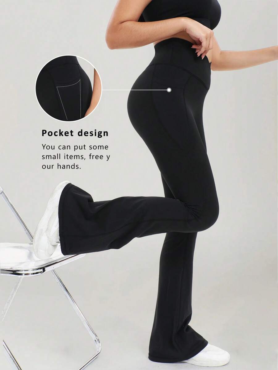 Speed mate High Waist Flared Pants Daily Fitness Sports Leggings, Women Butt Lifting Yoga Leggings,Women's High-Waisted Cross Design Flared Leggings Suitable - Black - View 1