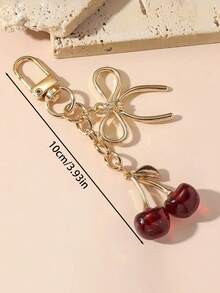 1pc Unisex Red Cherry Keychain, Fashionable Bow Pendant Design, Luxury Style Delicate Bag Charm - Multicolor - View 2