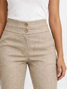 Women's Linen Trousers, High Waist, Tailored Premium Style, Body-Shaping, Casual Chic - Màu be - Xem 4