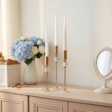 3pcs Elegant Metal & Glass Tall Candle Holders, Modern High Candle Stand, Suitable For Wedding, Party, Birthday, Holiday And Home Decor (Candles Not Included) - Long Crystal Glass Metal Candlestick - View 4