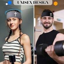 3 PCS Sweat Bands Headbands Men Christian Jesus Cross Headbands for Men Women Sports Sweatbands Workout Cooling Headband Mens Stretchy Moisture Wicking Running Sweat Head Band Hairband for Gym Yoga - Espina cruzada - Ver 4