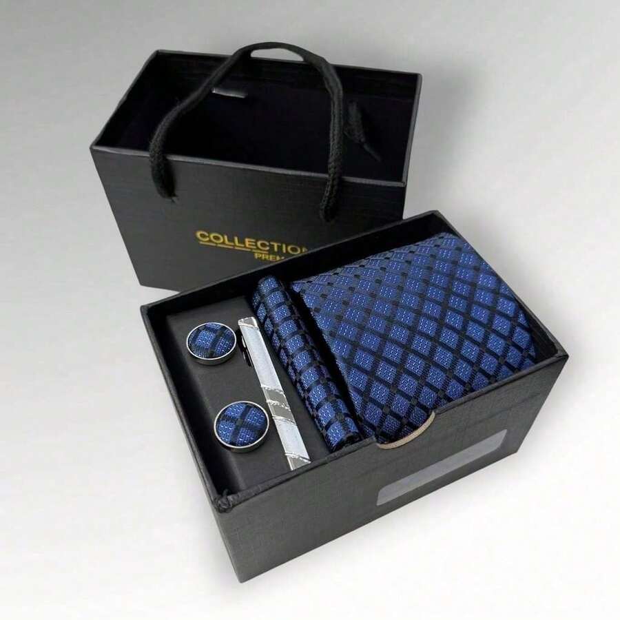 DOZE GOLDEN Premium Quality Traditional Tie Set For Events And Weddings. - 20 Azul - Ver 1
