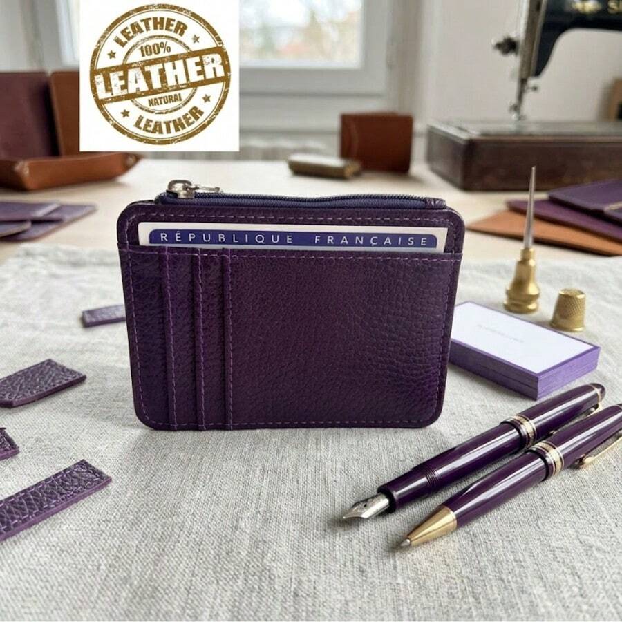 Casual Simple Solid Color Coin Purse, Card Holder - Purple - View 1