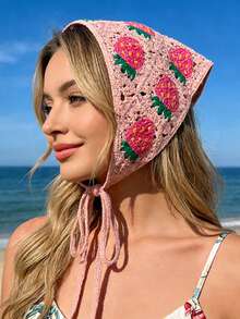 1件/2件装三角发带，女士针织头巾，草莓水果图案钩针发带，女士针织围巾头巾 - 彩色 - 查看 1