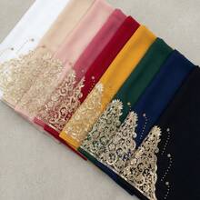 1件优雅波西米亚风雪纺头巾，金色串珠佩斯利刺绣头巾，轻盈透气，适合日常佩戴和搭配长袍，母亲节礼物 - 彩色 - 查看 2