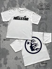 1Pcs Double Sided Star Flame Graphic Casual Street Tee Men's Oversized Vintage 100% Cotton Short Sleeve T Shirt Cosmic Face Printed T Shirt Summer Y2K Streetwear - 白色 - 查看 1