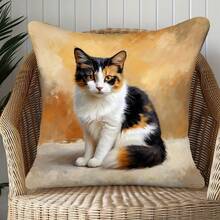 1个可爱黑橙猫咪抱枕套，单面印花，17.7*17.7英寸，猫咪直接坐在纹理表面上，直视着观者，乡村风格，生日礼物，适合生日派对、家庭、办公室、沙发、床、汽车等场合，带拉链，可机洗，不含枕芯。 - 彩色 - 查看 5