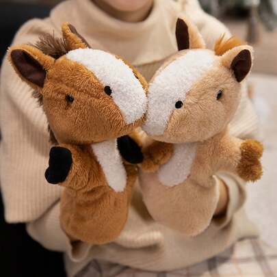 BLUESLEMON Cute 22cm (8.66 Inch) Horse Hand Puppet Plush Doll, Soft Interactive Stuffed Animal Doll, Suitable For Children, Fun Educational Tool For Teachers And Parents, Great For Storytelling, Classroom Activities And Children's Entertainment