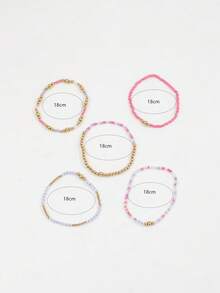 Set de 5 pulseras con cuentas de arroz CCB, accesorios de moda minimalista con estilo de playa personalizado para mujeres (cuentas de arroz mixtas, sin posicionar) - Dorado - Ver 5