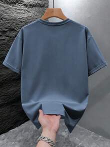 GRDR Men's Retro Minimalist Solid Color Washed Short Sleeve T-Shirt, Suitable For Summer Wear, Comfortable & Breathable, Leading Fashion - Dusty Blue - View 4