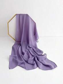 1pc Lightweight Chiffon Solid Color Scarf, Women Hijab Simple Versatile Decorative Shawl For Sun Protection - Blue - View 5