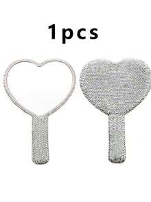 1pc Diamond Encrusted Heart-Shaped Makeup Mirror, Luxury Sparkling Crystal Rhinestone Handheld Mirror, Suitable For Travel, Home Decor Or Gift - Multicolor - View 9