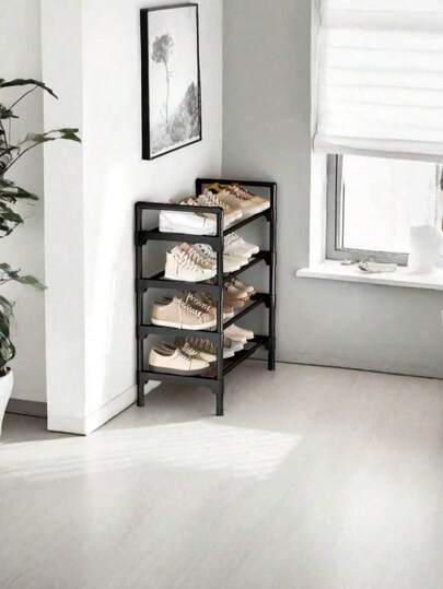 4-5 Tier Shoe Rack, Holds 12-15 Pairs Of Shoes, Sturdy Stackable Shoe Organizer, Expandable Adjustable Shoe Storage Rack, Durable Metal Shoe Shelf