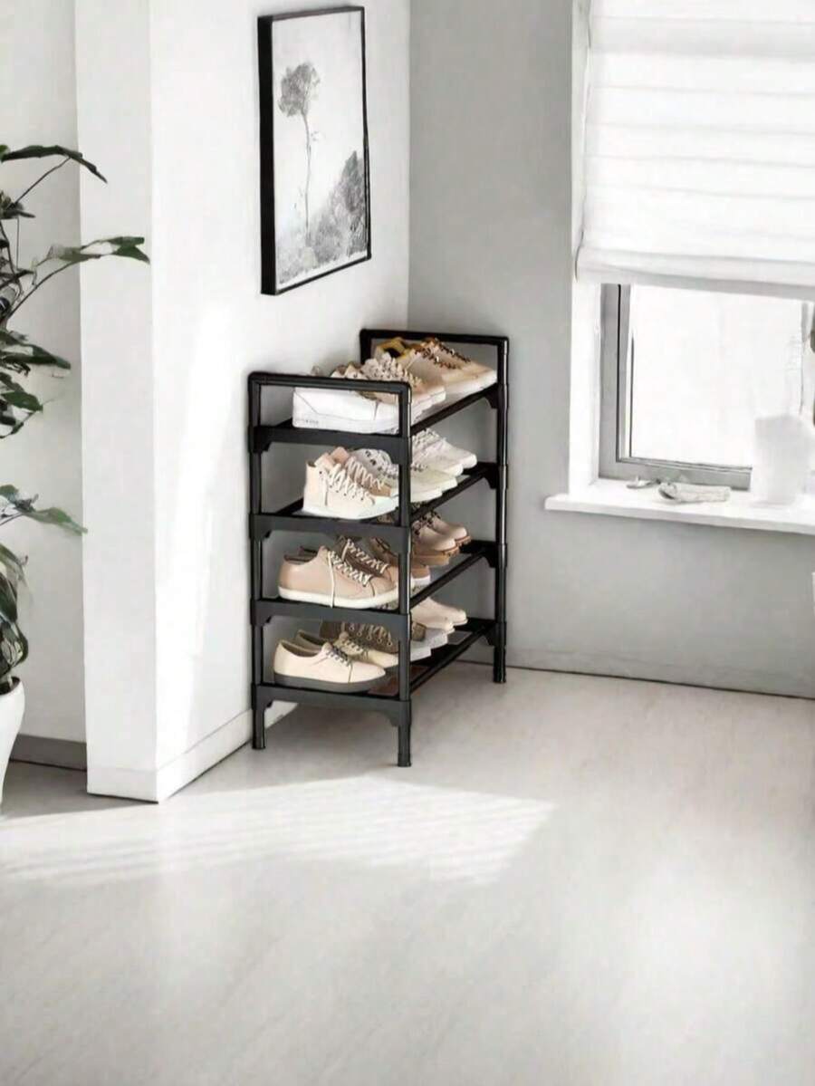 4-5 Tier Shoe Rack, Holds 12-15 Pairs Of Shoes, Sturdy Stackable Shoe Organizer, Expandable Adjustable Shoe Storage Rack, Durable Metal Shoe Shelf - Black - View 1