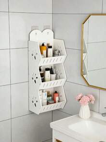 1 chiếc kệ treo tường 3 tầng màu trắng có móc, chất liệu PVC, kệ đựng đồ đa năng treo tường phòng tắm, kệ chống ẩm treo tường, kệ đựng đồ dùng phòng tắm dung tích lớn, kệ phòng tắm, kệ nhiều tầng không cần khoan; thích hợp cho không gian hẹp để mở rộng không gian lưu trữ, dùng để đựng đồ dùng vệ sinh cá nhân, mỹ phẩm và bàn chải đánh răng, thích hợp cho phòng ngủ, phòng khách, nhà bếp, phòng tắm, trang trí tường, kệ treo tường. - trắng - Xem 3