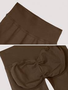 NcmRyu Women's Ono Pc Seamless Ribbed Solid Color High Waist Elastic Slim Fit Leggings - Mocha Brown - View 4