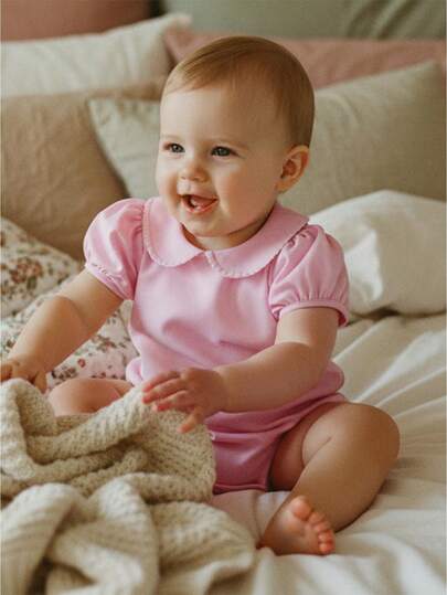 Newborn Baby Girl Boy Clothes Summer Short Sleeve Doll Collar Romper One Piece Bodysuit Shirts 0 3 6 12 18 Months