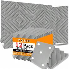 Tấm xốp tiêu âm TOUO 6-48 miếng, mật độ cao, dạng rãnh kim cương, dùng cho phòng thu âm. - Rãnh kim cương - Xem 55