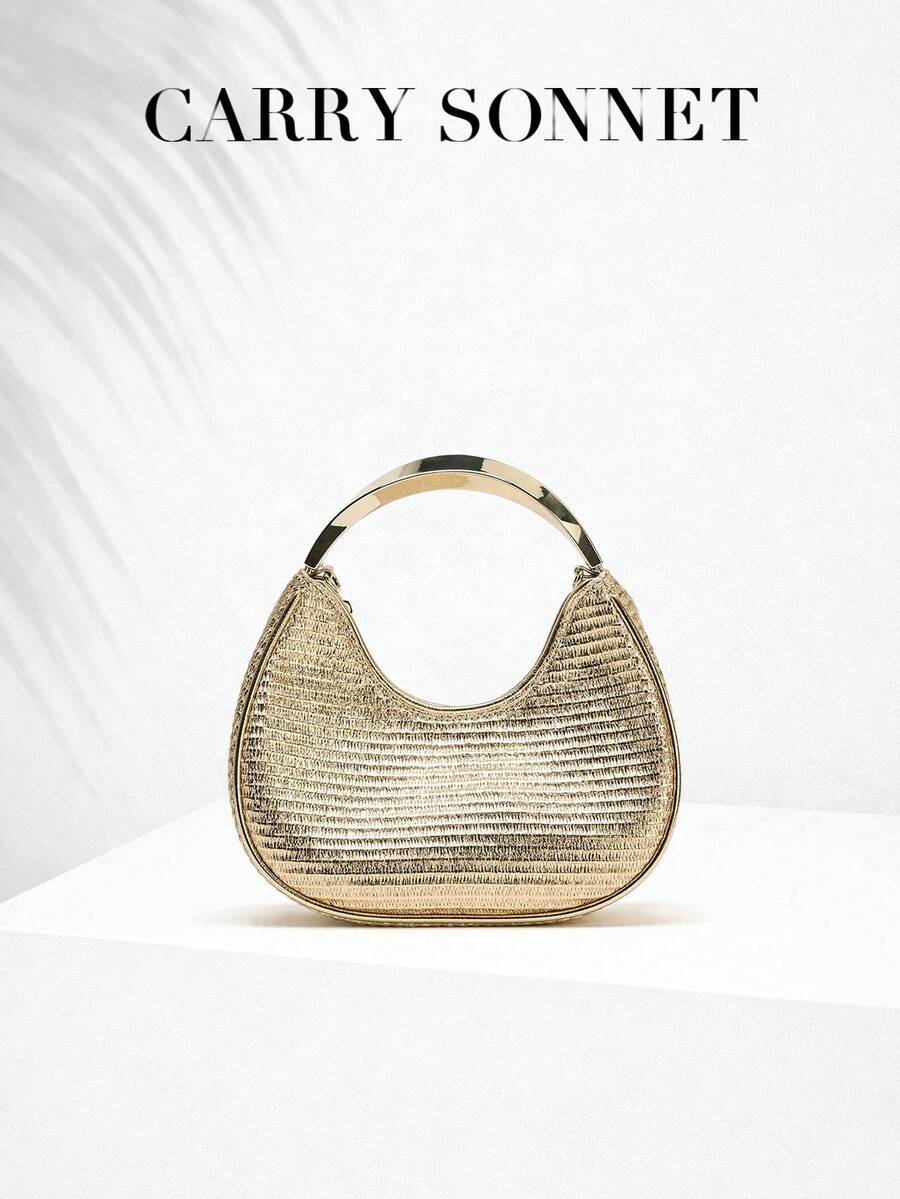 Women's Gold Handbag, Metal Handle Shoulder Crossbody Chain Tote Bag, Evening Party Clutch, Gift For Her - Ginger - View 1
