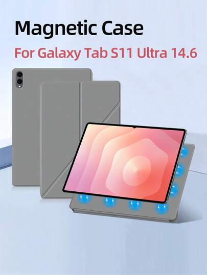 Bao da từ tính dạng sách cho máy tính bảng Galaxy Tab S11-11inch S11Ultra-14.6inch với giá đỡ gập chữ Y cho các model X730 X736B X930 X936 có chức năng tự động ngủ/thức.