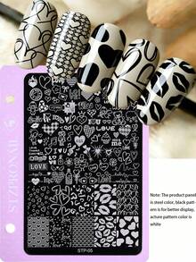 1片心形嘴唇美甲印花板，可爱冰淇淋翅膀卡通人物Y2K风格印花模板，美甲配件工具，美甲沙龙用品 - 彩色 - 查看 2