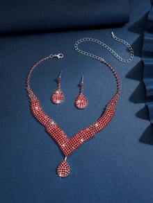 3件套流苏新娘女士时尚水晶项链套装，奢华珠宝套装，适合高端晚礼服和高档晚宴。 - 耳環+項鍊 - 查看 3