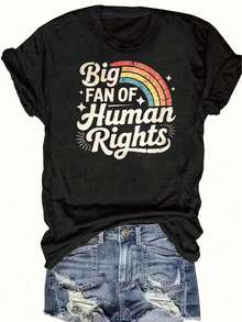 Women's Reading Rainbow Graphic Tee With Book Design Tee, Soft, Heavyweight, Fitted Fit, Print, Graphic, Design, Book, Rainbow Print, For Casual - 黑色-2 - 查看 17