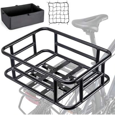 Rear Bike Basket - Large Rear Basket With Cargo Net And Liner-Rear Cargo Rack Bike Basket Bike, Bike, Ebike