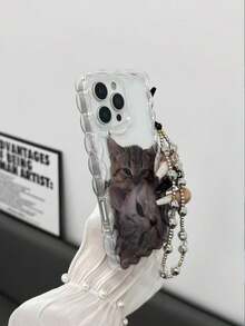 彩绘猫咪动物波浪边简约优雅TPU保护壳，配串珠手链配件，兼容 17 Pro/17 Air/17/17 Pro Max、16/11/16 Pro/16 Plus/16 Pro Max/16 e/15 Pro Max/13/14/12/XS/XR/7G/8 Plus/XR/7/8、15 Pro Max、13、14，软壳保护套 - 彩色 - 查看 4