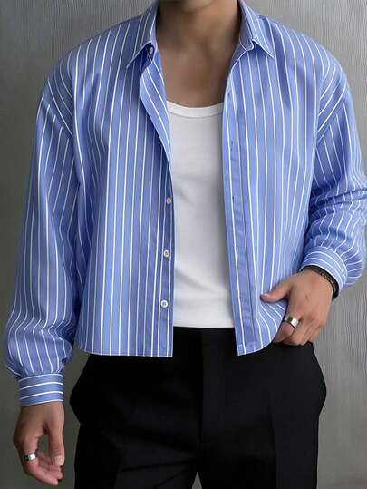 Camicia casual/da pendolare a righe a manica corta monopetto da uomo