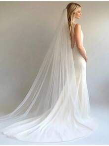 Signature Soft Long Thin Tulle Bridal Veil, Single Layer Design, Clean Edge, Minimalist Bride Veil, Suitable For Autumn Wear - Multicolor - View 4