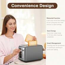 2 Slice Touch Screen Toaster 1.5" Wide Slot Stainless Steel Smart Toaster for Bagels Muffins Waffles Gluten-Free Breads Defrost Reheat Timer 120V 825W Grey Pearl - Gris perla - Ver 7