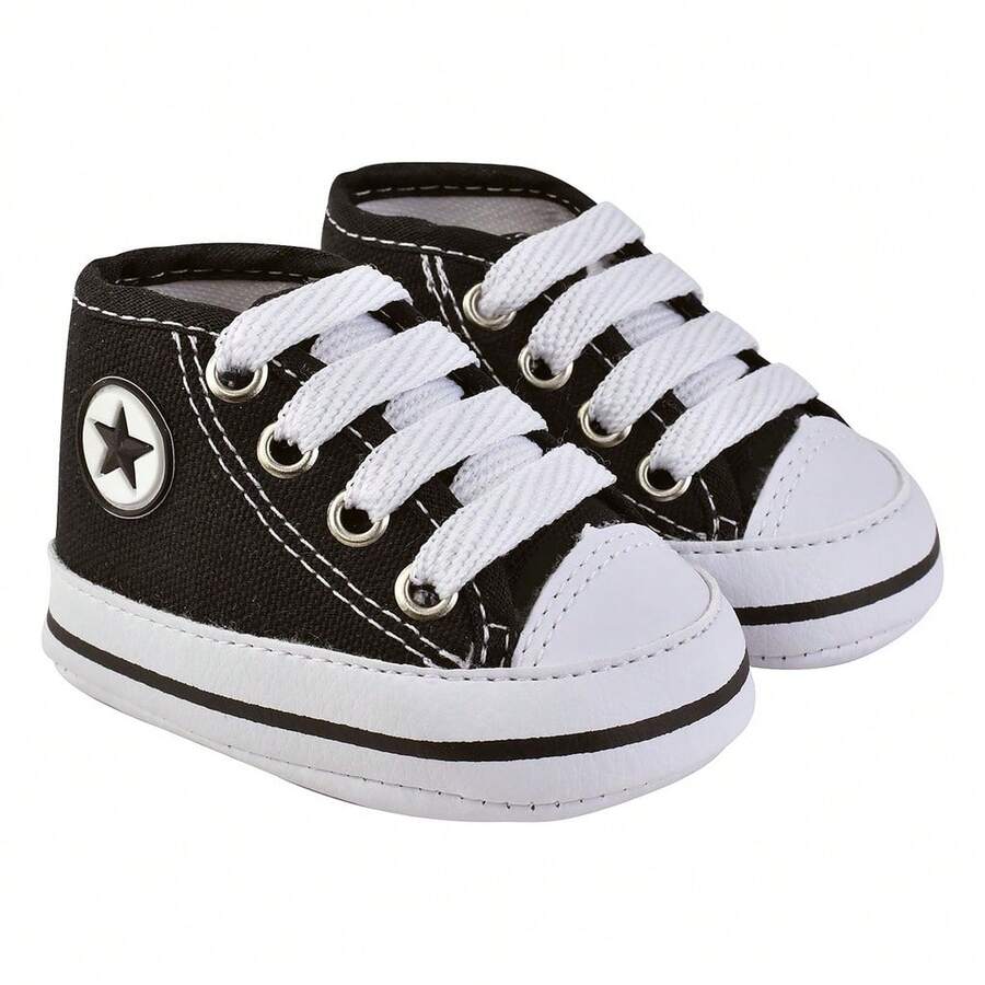 Baby Boy Shoes, High-Top Sneakers, Newborn Size, Comfortable Canvas - 黑色 - 查看 1