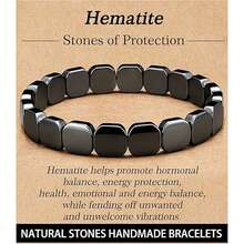 1 chiếc vòng tay đá Hematit tự nhiên dành cho nam giới, vòng tay thủ công giúp khơi dậy năng lượng nam tính, vòng tay chữa lành cho nam giới, quà tặng trang sức truyền cảm hứng. - màu đen - Xem 1